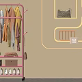 Pink Clothing Rack With Hanging Clothes Yellow Shelf Bags Metal Basket Shoes And Storage Boxes