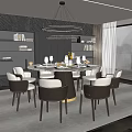 Modern Elegant Dining Table Set With Marble Top And Black And White Leather Chairs