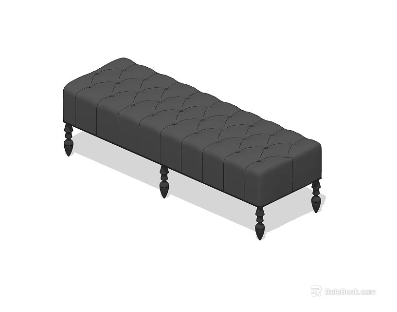 Classic Dark Tufted Upholstered Sofa Bench With Decorative Legs 3d model