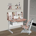 Pink Study Desk With Bookshelf Books Decorations Cozy Chair And Window