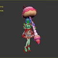 Cute Pink Haired Girl In Maid Outfit With Giant Donut Strawberry Ice Cream And Rollerskates