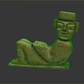 Ancient Human Figure Stone Carving In Reclining Position With Ornate Hat And Square Base