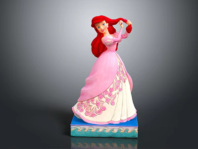 Elegant Princess Character With Red Long Hair And Pink White Gown On Blue Base 3d model
