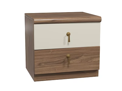 Wooden Bedside Table With Two Drawers White Top And Golden Handles 3d model