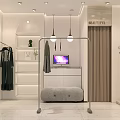 Modern Clothing Store Interior With White Walls Hanging Clothes Racks Sofa Shoes And Green Plant