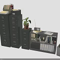 Green Filing Cabinets And Storage Cabinet With Potted Plant Books Radio And Documents