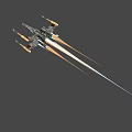 X Wing Fighter With Glowing Engines Flames And Detailed Wing Structure