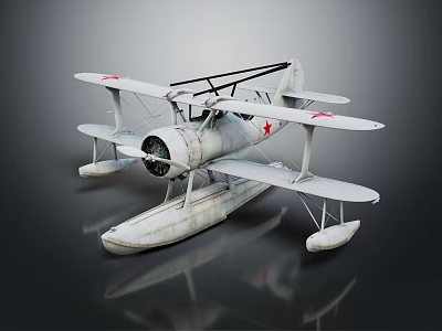 Vintage White Biplane Seaplane With Red Star Markings And Floats 3d model Vintage White Biplane Seaplane With Red Star Markings And Floats 3d model
