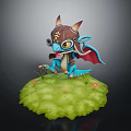 Cute Horned Dragon With Goggles Blue Body Red Wings On Green Grass And Flowers