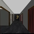 Elegant Modern Lobby Interior With Dark Marble Floor TV Yellow Accent Lines And Ceiling Light Strips