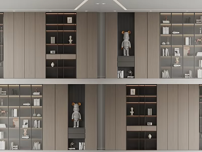Modern Wooden Bookcase With Open Shelves And Decorative Items On Display Layers 3d model