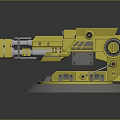 Yellow Mechanical Weapon Model With Detailed Metal Parts On Gray Base