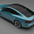Modern Blue Sports Sedan With Sleek Body Black Roof And Alloy Wheels