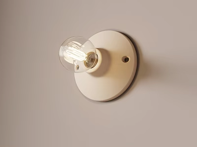 Minimalist White Wall Lamp With Round Base And Transparent Bulb On Light Colored Wall 3d model