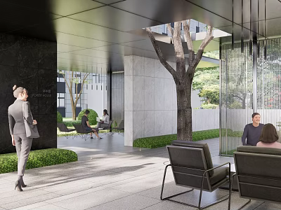 Modern Pergola Outdoor Space With Seating Area Trees Lawn And People Relaxing Walking 3d model