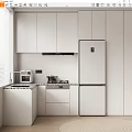 Modern Minimalist Kitchen Interior With White Cabinets Countertop Refrigerator And Appliances