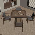 Square Game Table With Four Chairs In Living Room With Fireplace And Bookshelf