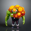 Muscular Green Skinned Creature With Orange Bulbous Growths Goggles And Dark Pants