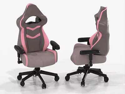 Gray and Pink Ergonomic Office Chair with Adjustable Gaming Style Design 3d model