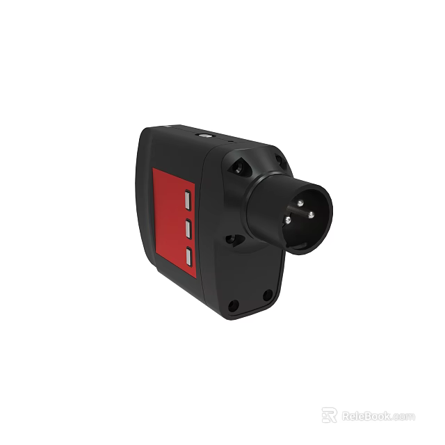 Black Electronic Device With Red Panel Buttons And Circular Connector Component 3d model 