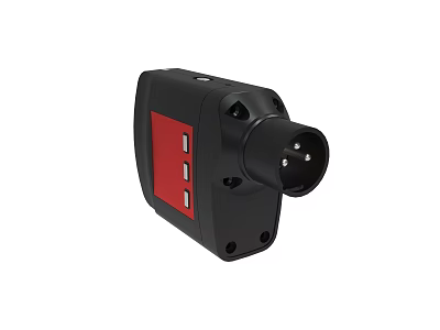 Black Electronic Device With Red Panel Buttons And Circular Connector Component 3d model