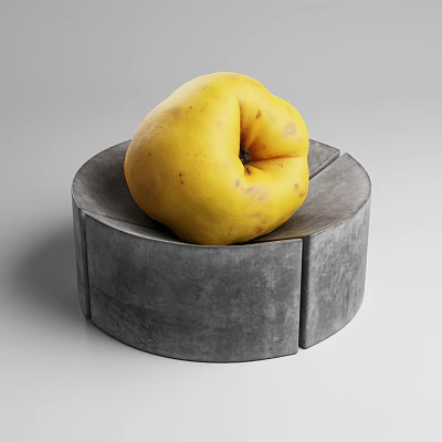 Fresh Yellow Ripe Quince Fruit Placed On Gray Circular Container 3d model Fresh Yellow Ripe Quince Fruit Placed On Gray Circular Container 3d model