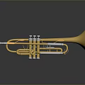 Golden Trumpet Musical Instrument With Shiny Surface Reflection On Dark Background