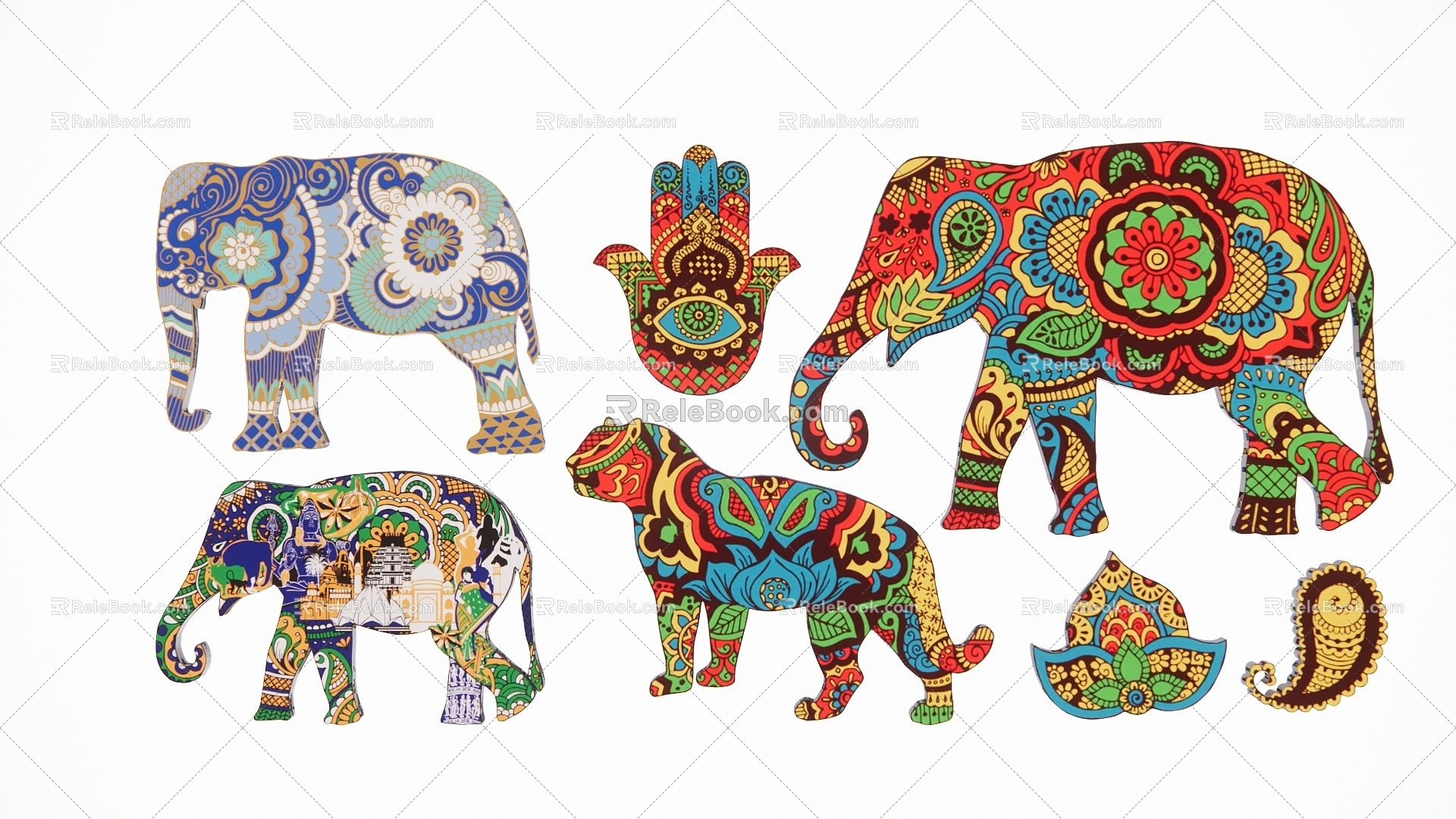 2D Elephant Dancer Animal Symbol Embroidery Print model