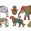 Colorful Animal Wall Hangings With Elephant Tiger Hamsa Hand And Intricate Patterns