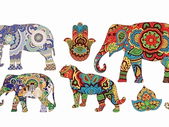 2D Elephant Dancer Animal Symbol Embroidery Print 3d model