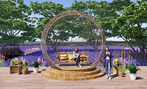 Modern Lavender Park Landscape Bird's Nest Viewing Platform Cyber Celebrity Photo Card Point Lavender Flower Field Bird's Nest Rattan Seat 3d model