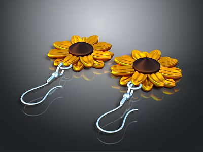 Sunflower Shaped Earrings With Yellow Petals And Hook Design For Daily Use 3d model