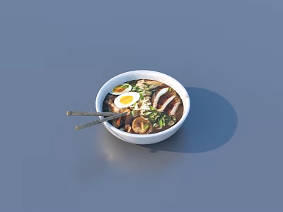 Traditional Japanese Ramen Bowl With Soft Boiled Egg Mushrooms Scallions And Chopsticks 3d model
