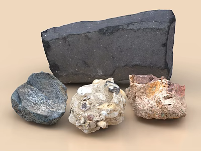 Different Kinds of Stones and Wood Pieces with Natural Textures and Colors 3d model