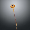Golden Sculpture Carving Scepter With Blue Gem Wing Design And Red Gold Stripes