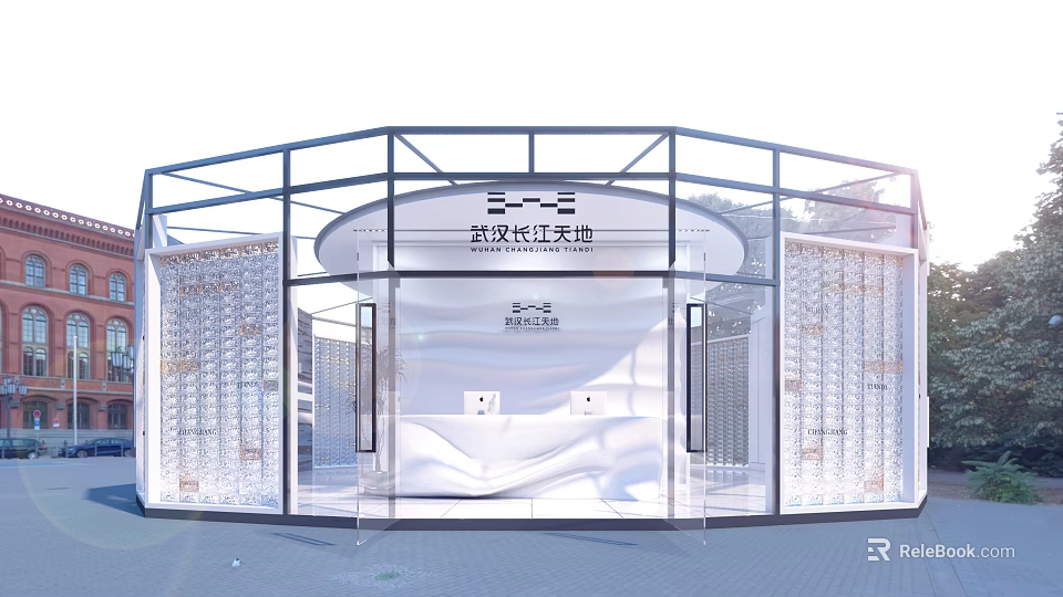 Modern Curved Glass Building Entrance At Wuhan Yangtze Avenue Exhibition Hall 3d model 
