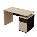Modern Office Desk With Wooden Top And Black Side Cabinet Design