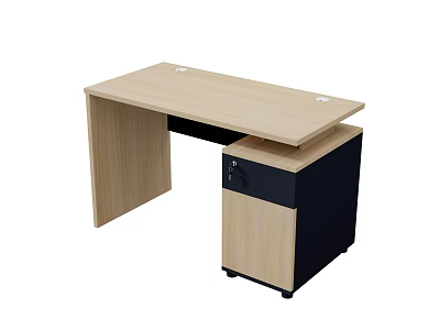 Modern Office Desk With Wooden Top And Black Side Cabinet Design 3d model