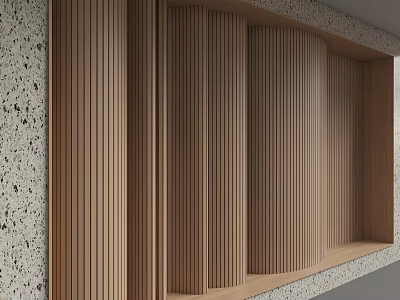Modern Wooden Background Wall With Vertical Slats Design And Terrazzo Frame 3d model