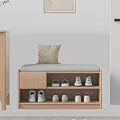 Modern Wooden Shoe Bench With Beige Cushion And Multi Layer Shoe Storage Shelves