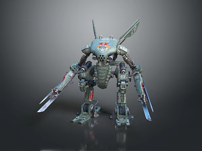 Futuristic Game Movie Mecha Character with Metal Armor and Sharp Blade Weapons 3d model