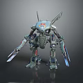 Futuristic Game Movie Mecha Character with Metal Armor and Sharp Blade Weapons