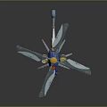 Blue Sci Fi Mechanical Dragonfly Toy With Large Wings Yellow Red Details Metallic Legs
