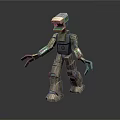 Mechanical Robot Character With Metallic Body Red Eyes Mechanical Arms And Reflective Surface