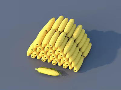 Fresh Yellow Corn Cobs Arranged in Stack with Single Cob on Blue Background 3d model