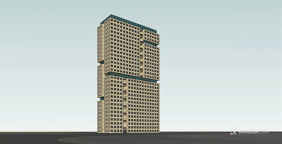 Modern High Rise Office Building With Stacked Block Structure And Light Facade 3d model