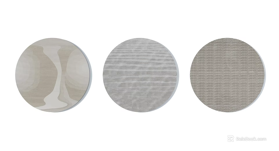 Stylish Round Rugs with Different Patterns in Neutral Tones for Home Interior Decor 3d model