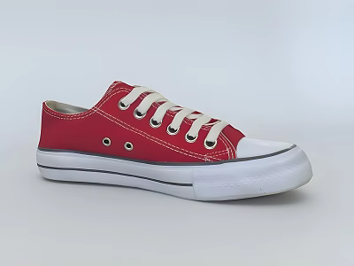 Red Canvas Shoes With White Laces Classic Design And White Sole 3d model Red Canvas Shoes With White Laces Classic Design And White Sole 3d model