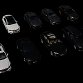 Various Car Models In White And Black Colors Arranged For Display Showcase