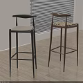 Modern Bar Stools With Black And Brown Frames And Patterned Seats Near Window Blinds